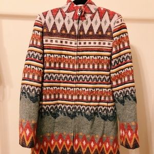Thick wool coat- with fun Aztec pattern.